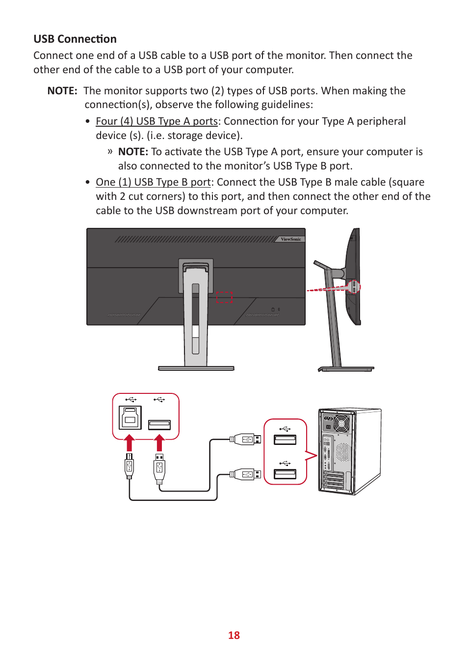 Usb connection | VIEWSONIC VG3448 34" 21:9 VA Monitor User Manual | Page 18 / 66