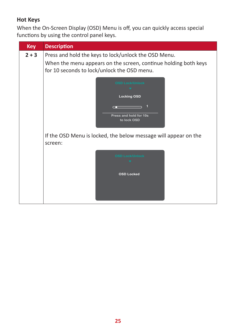 Hot keys | VIEWSONIC VG3448 34" 21:9 VA Monitor User Manual | Page 25 / 66