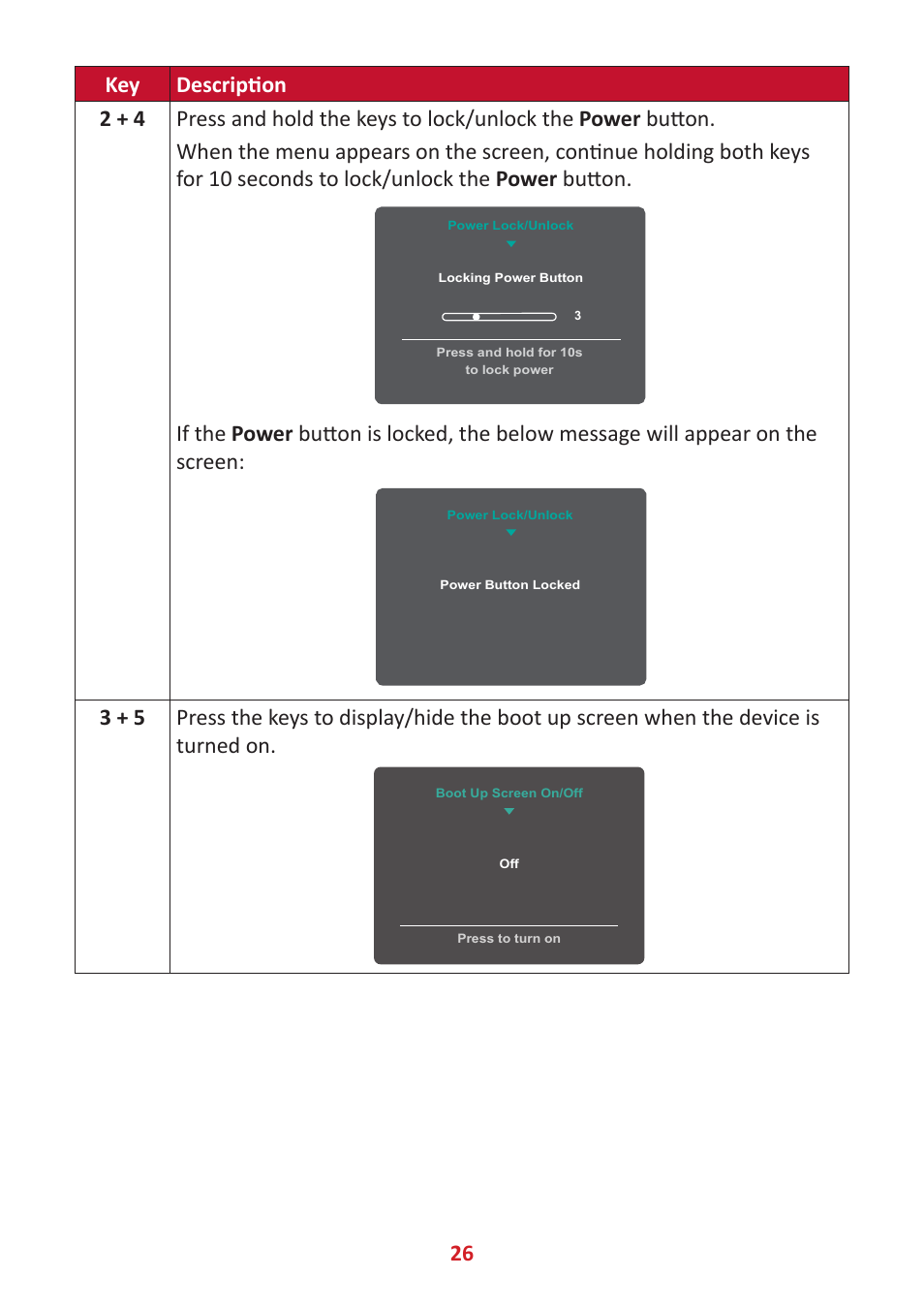 Hot keys | VIEWSONIC VG3448 34" 21:9 VA Monitor User Manual | Page 26 / 66