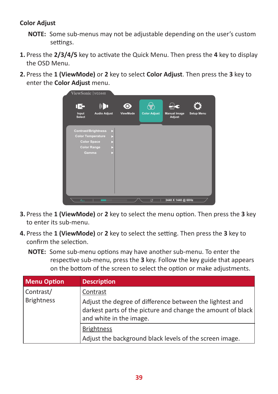 VIEWSONIC VG3448 34" 21:9 VA Monitor User Manual | Page 39 / 66