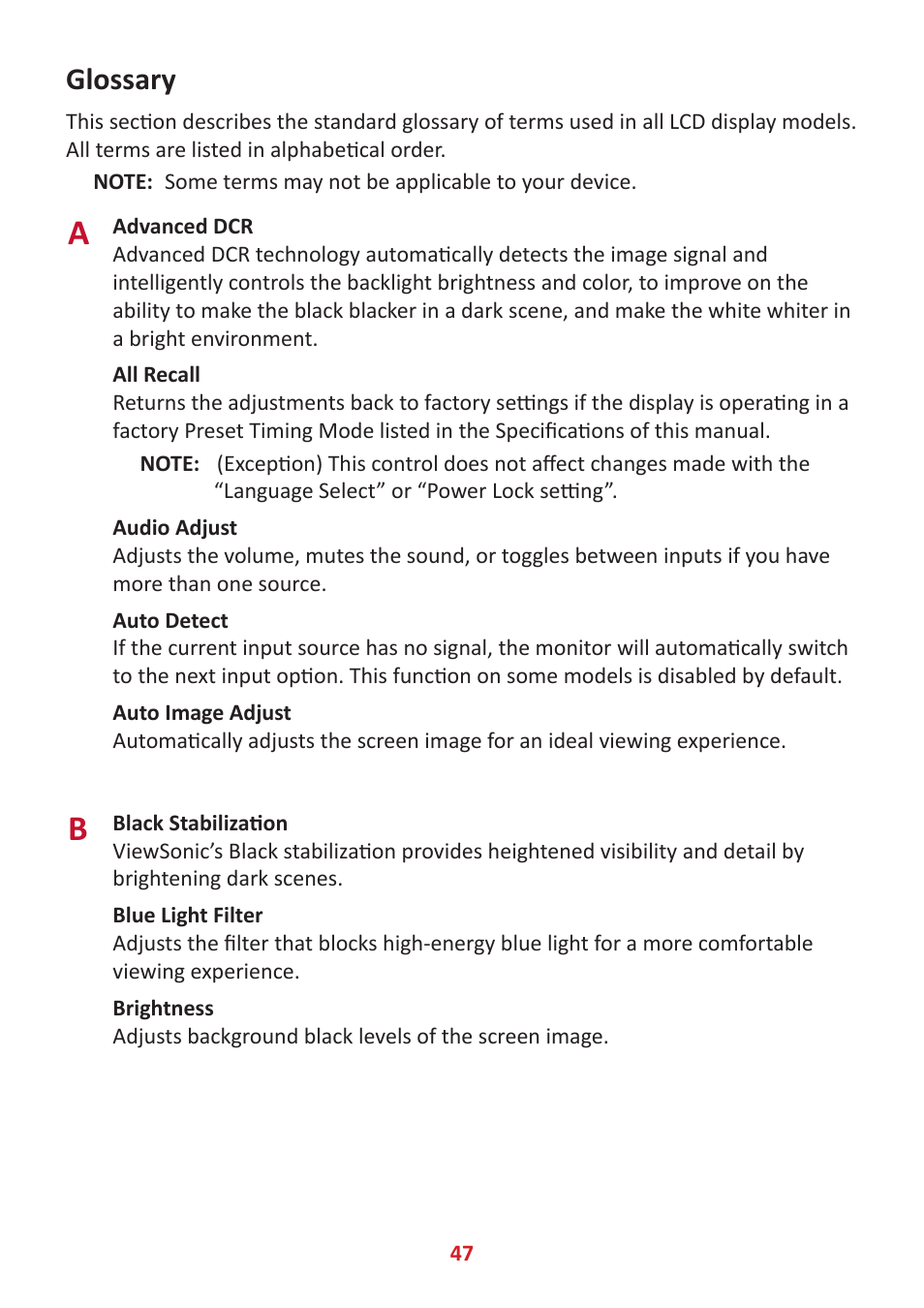 Glossary | VIEWSONIC VG3448 34" 21:9 VA Monitor User Manual | Page 47 / 66