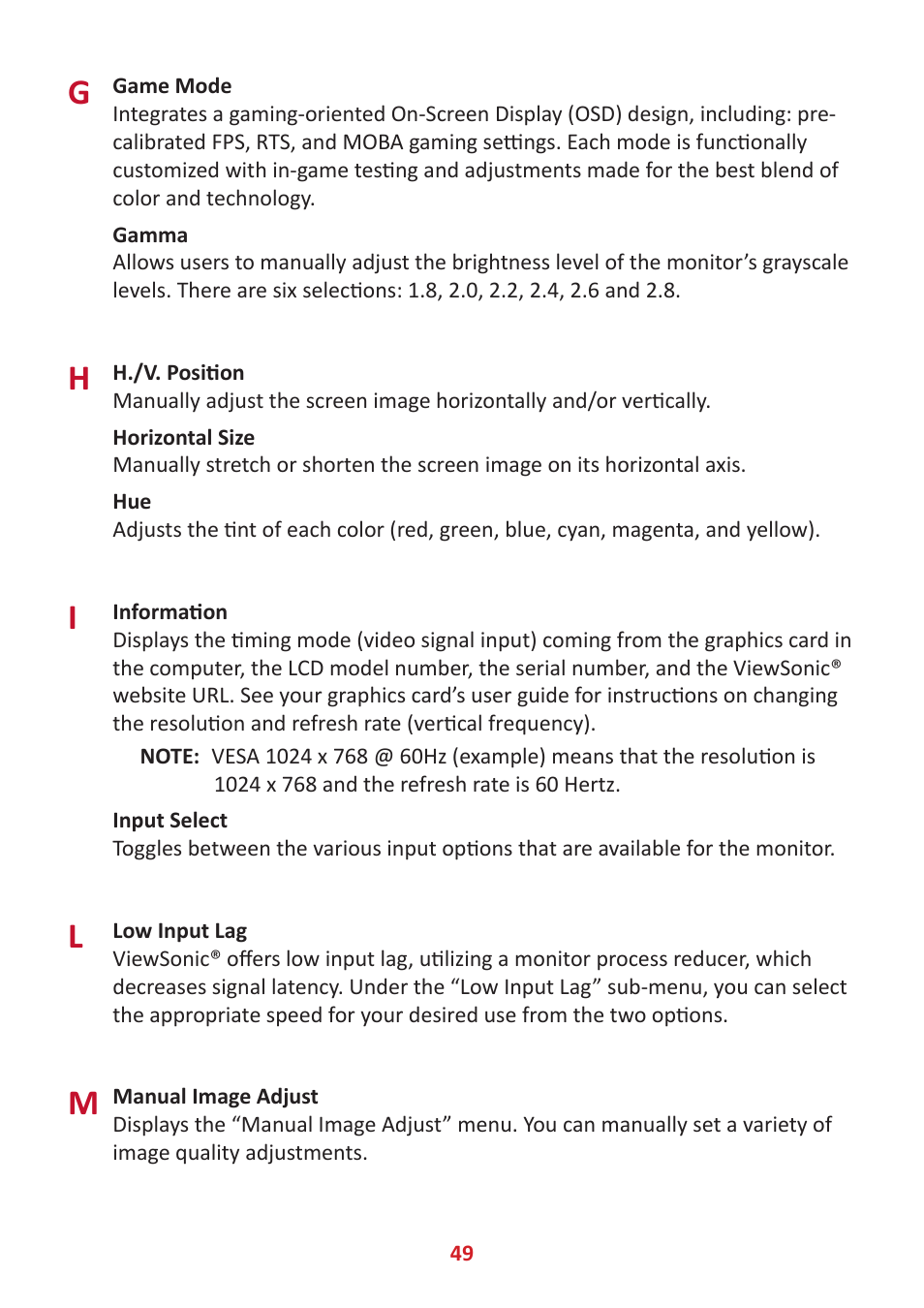 VIEWSONIC VG3448 34" 21:9 VA Monitor User Manual | Page 49 / 66