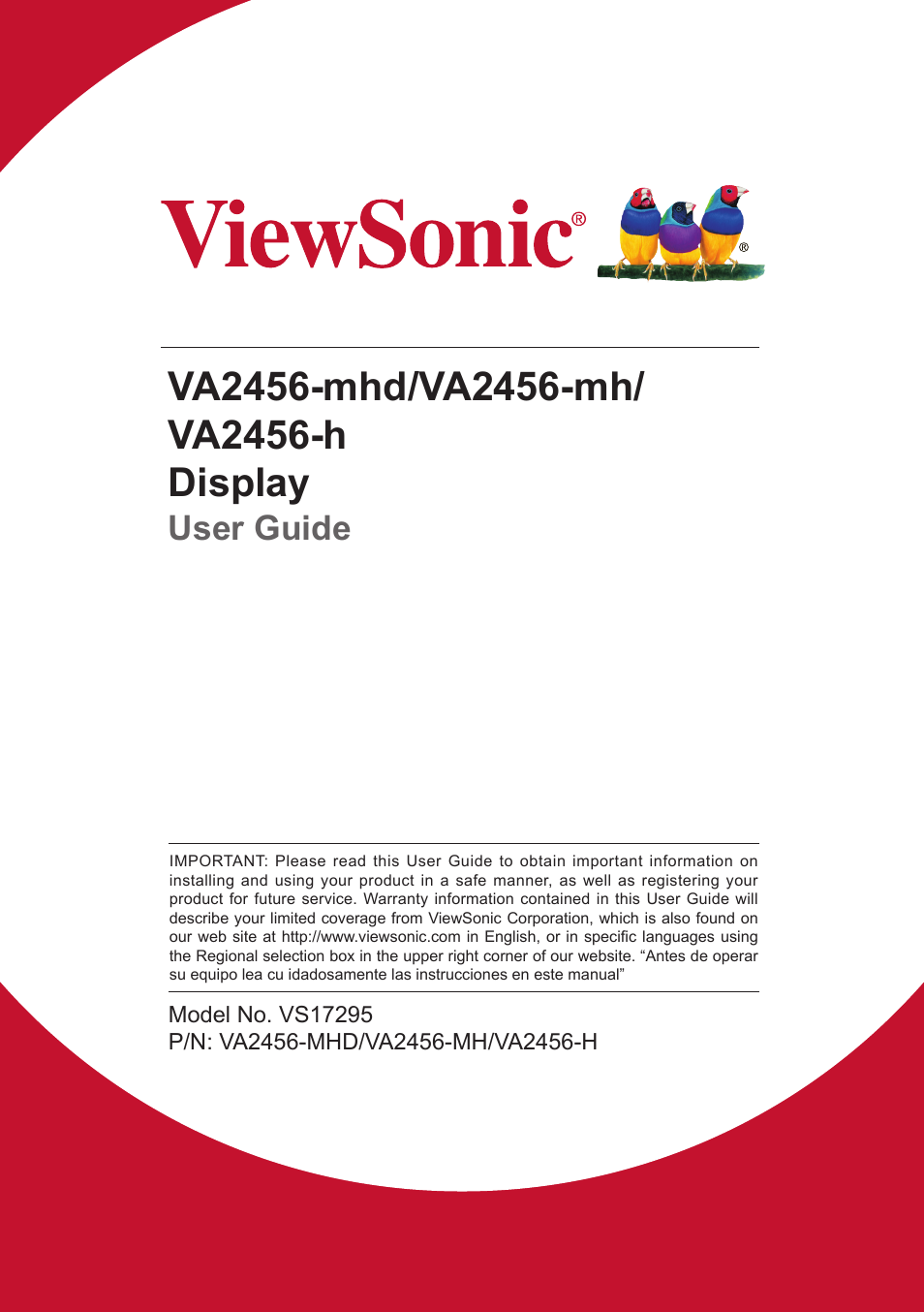 VIEWSONIC VA2456-MHD_H2 24" 16:9 IPS Monitor (2-Pack without Stand) User Manual | 60 pages