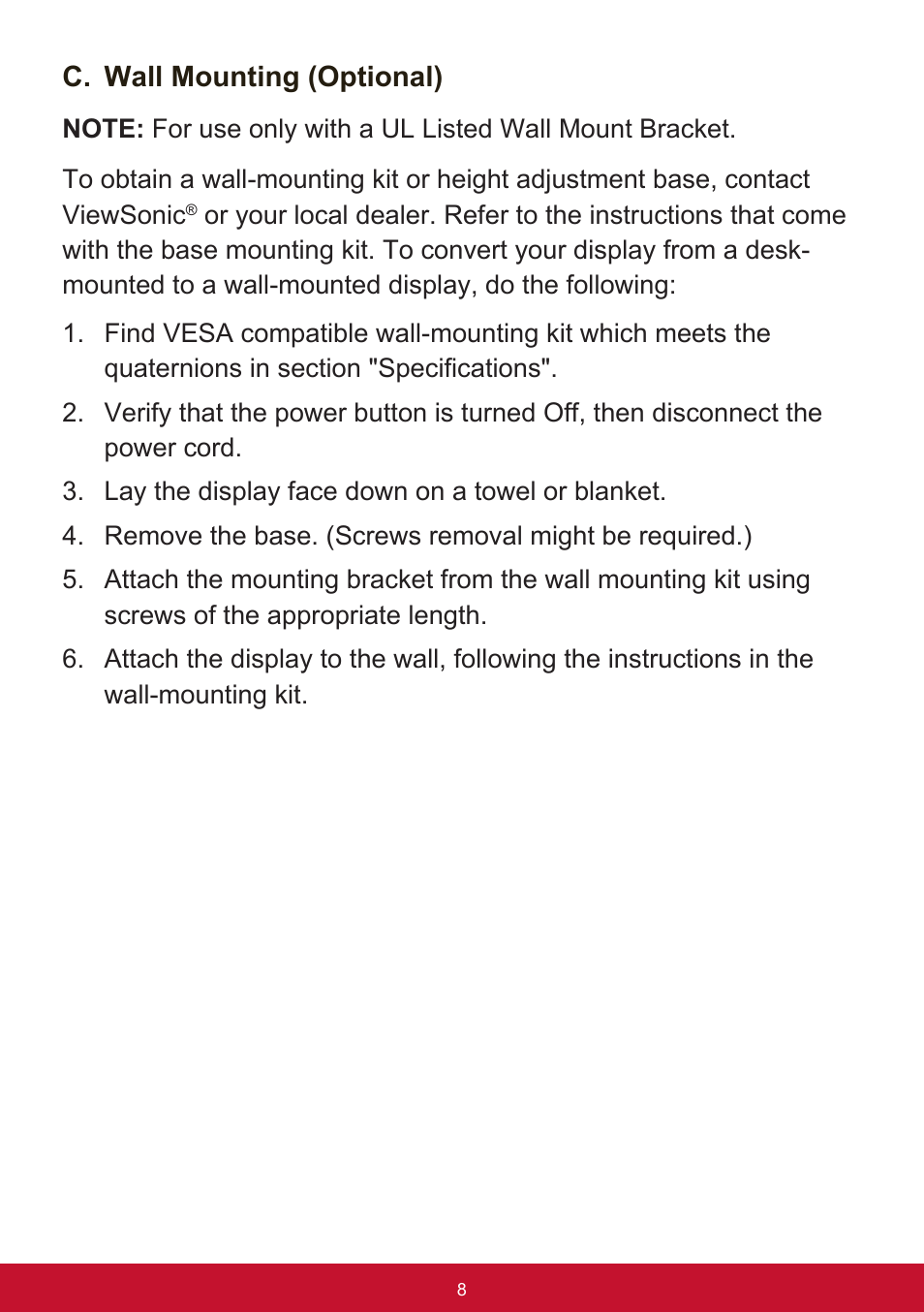 VIEWSONIC VA2456-MHD_H2 24" 16:9 IPS Monitor (2-Pack without Stand) User Manual | Page 12 / 60
