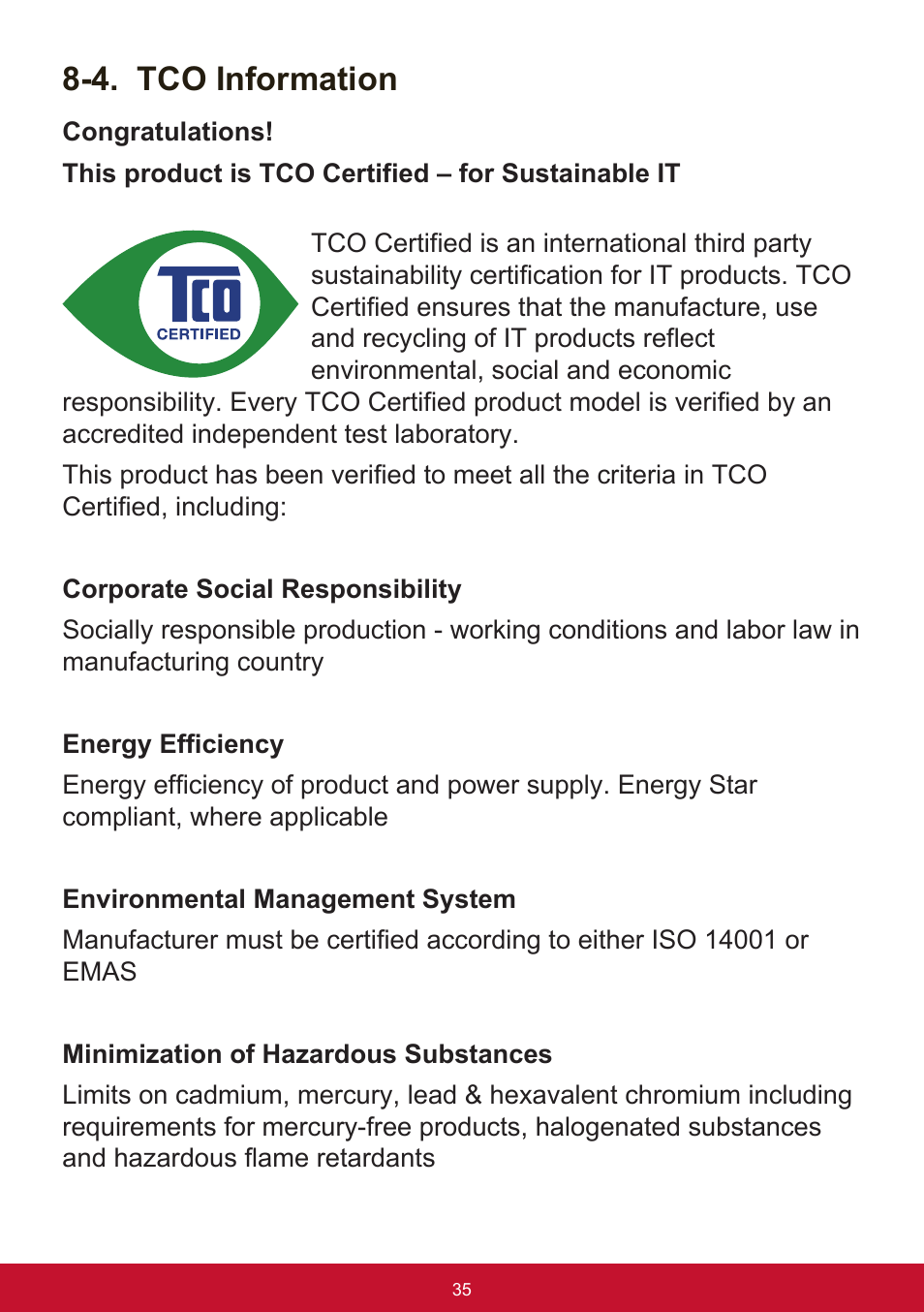 4. tco information | VIEWSONIC VA2456-MHD_H2 24" 16:9 IPS Monitor (2-Pack without Stand) User Manual | Page 39 / 60