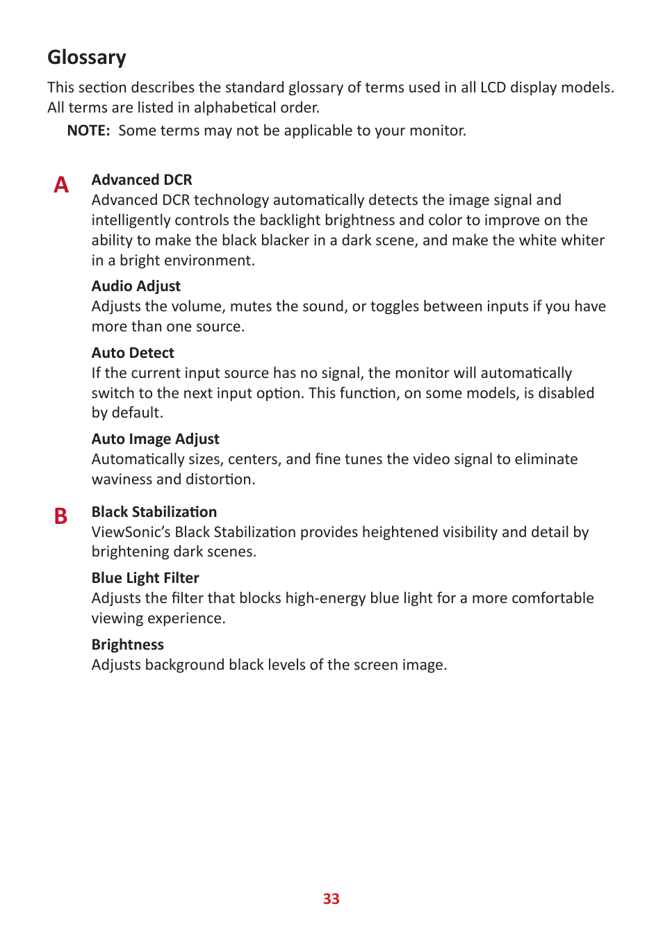 Glossary | VIEWSONIC VX2485-MHU 23.8" 16:9 FreeSync IPS Monitor User Manual | Page 33 / 52