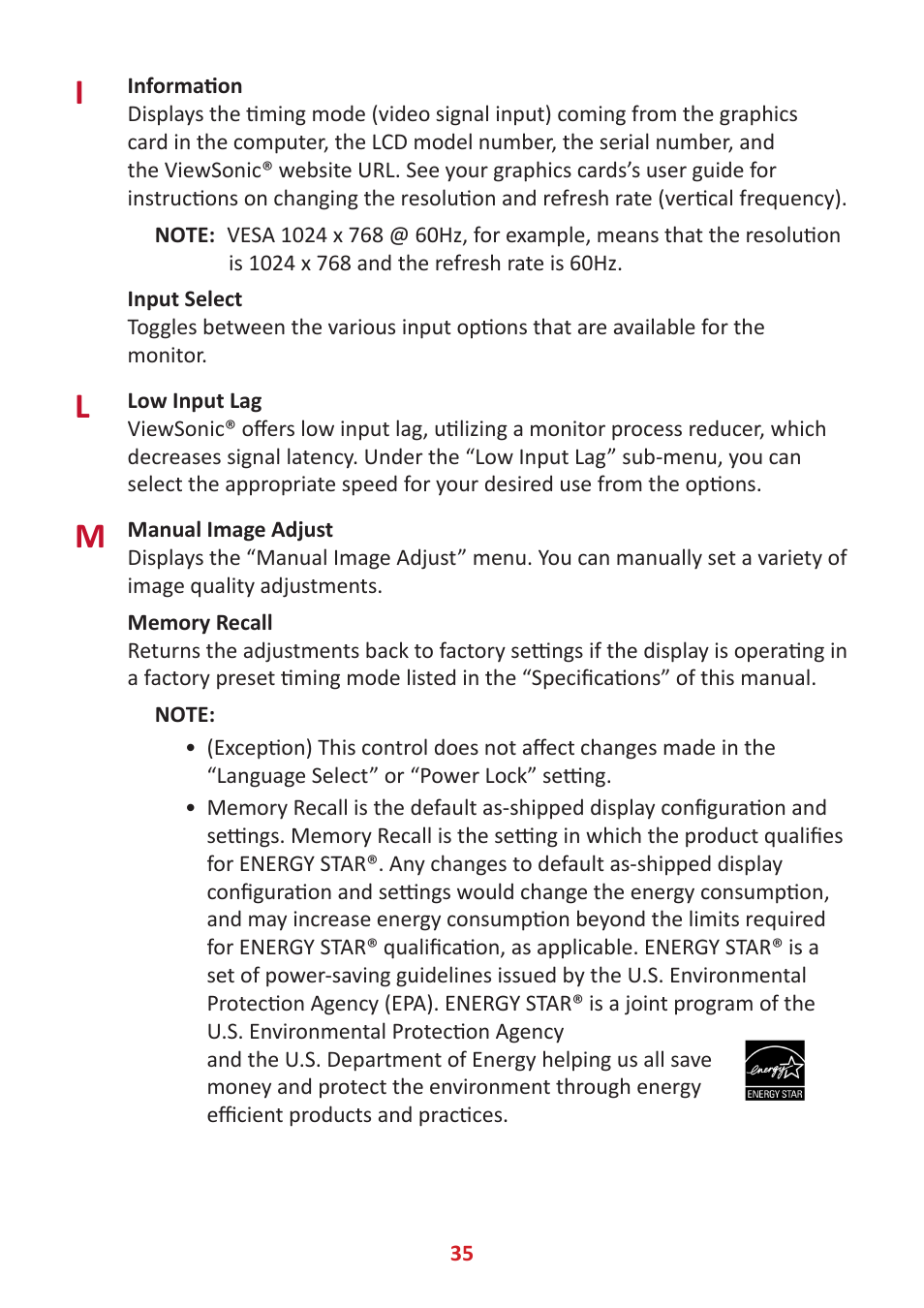 VIEWSONIC VX2485-MHU 23.8" 16:9 FreeSync IPS Monitor User Manual | Page 35 / 52