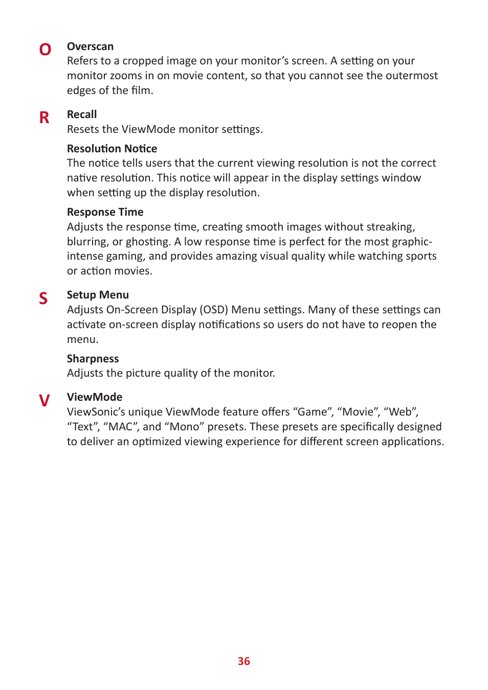VIEWSONIC VX2485-MHU 23.8" 16:9 FreeSync IPS Monitor User Manual | Page 36 / 52