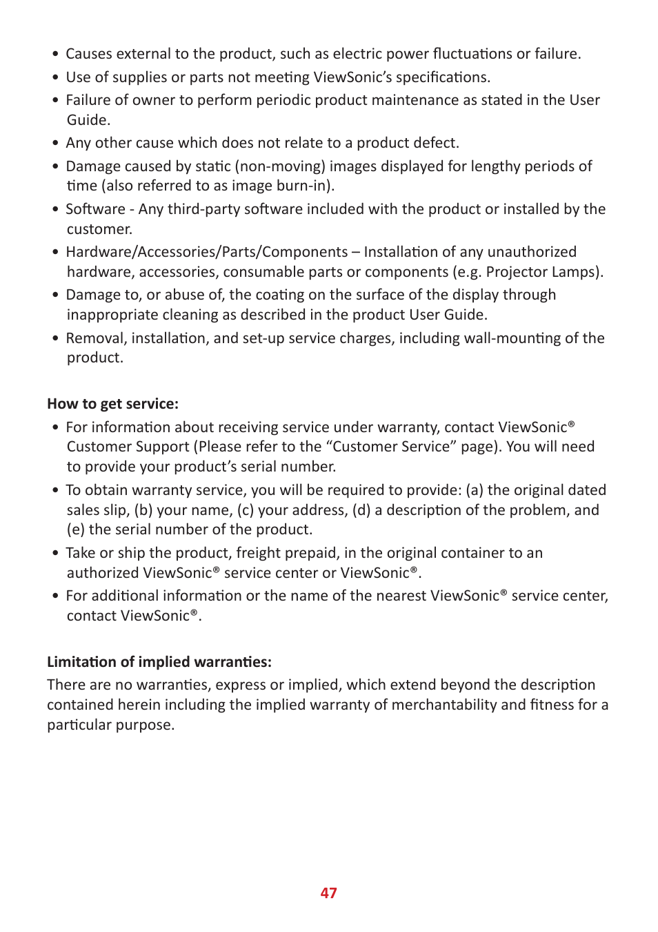 VIEWSONIC VX2485-MHU 23.8" 16:9 FreeSync IPS Monitor User Manual | Page 47 / 52