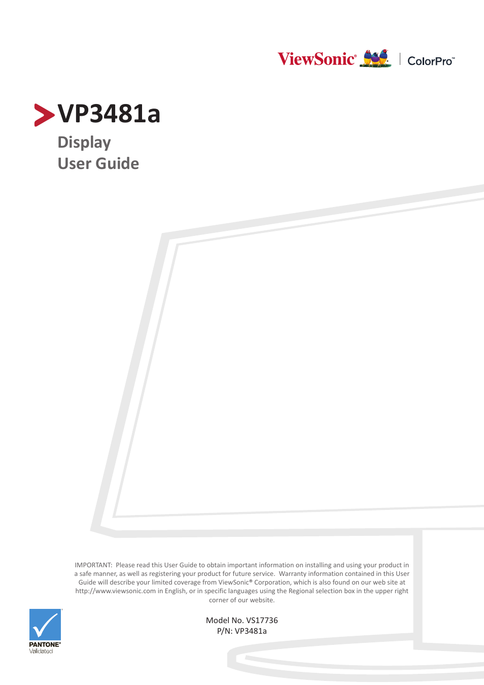 VIEWSONIC VP3481a 34" 21:9 Curved FreeSync 100 Hz USB Type-C Docking LCD Monitor User Manual | 90 pages