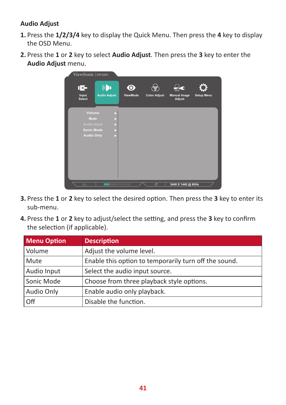 VIEWSONIC VP3481a 34" 21:9 Curved FreeSync 100 Hz USB Type-C Docking LCD Monitor User Manual | Page 41 / 90