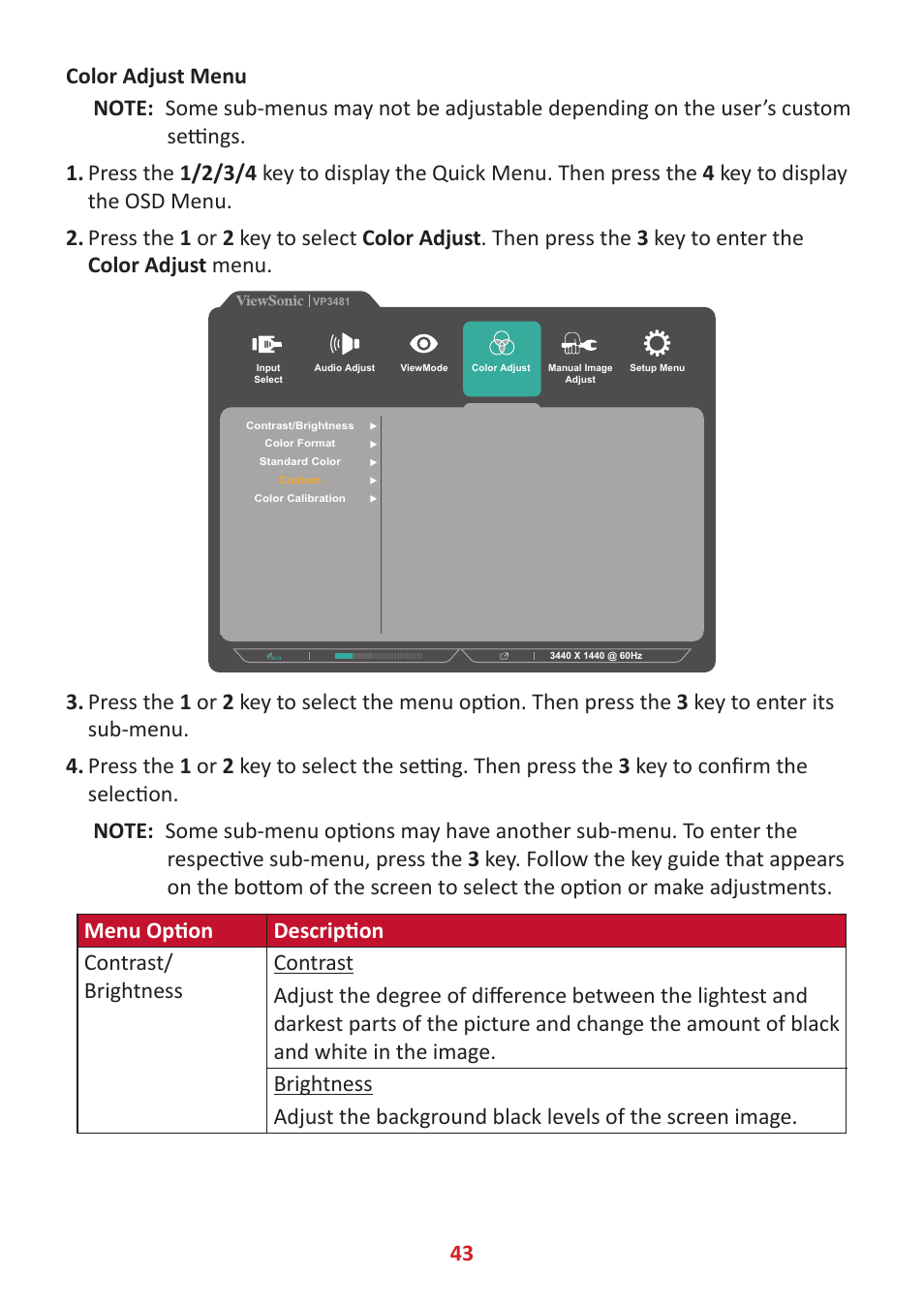 VIEWSONIC VP3481a 34" 21:9 Curved FreeSync 100 Hz USB Type-C Docking LCD Monitor User Manual | Page 43 / 90