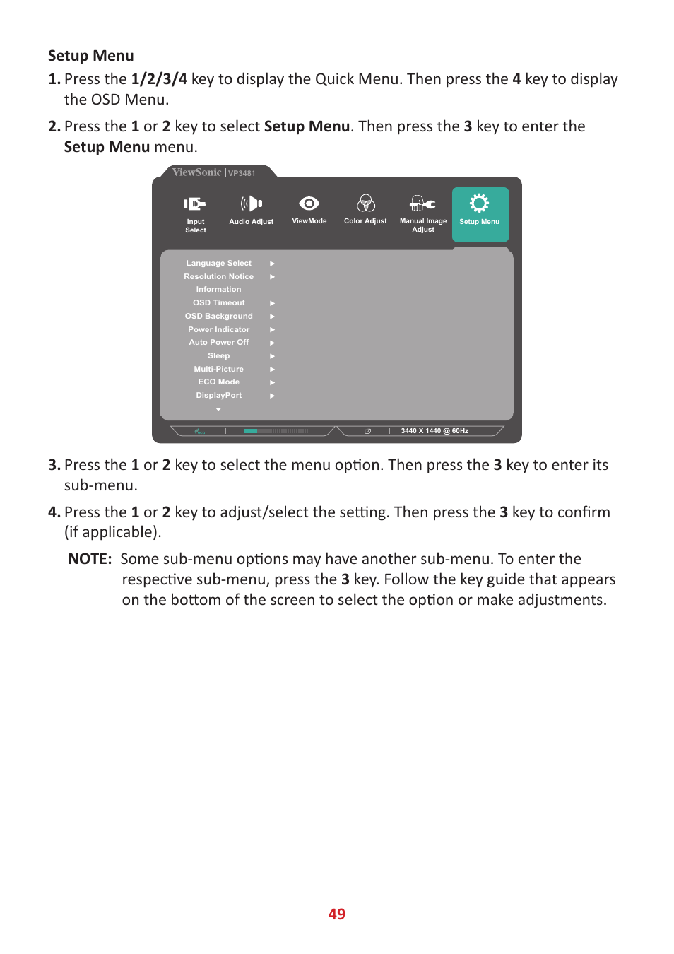 VIEWSONIC VP3481a 34" 21:9 Curved FreeSync 100 Hz USB Type-C Docking LCD Monitor User Manual | Page 49 / 90