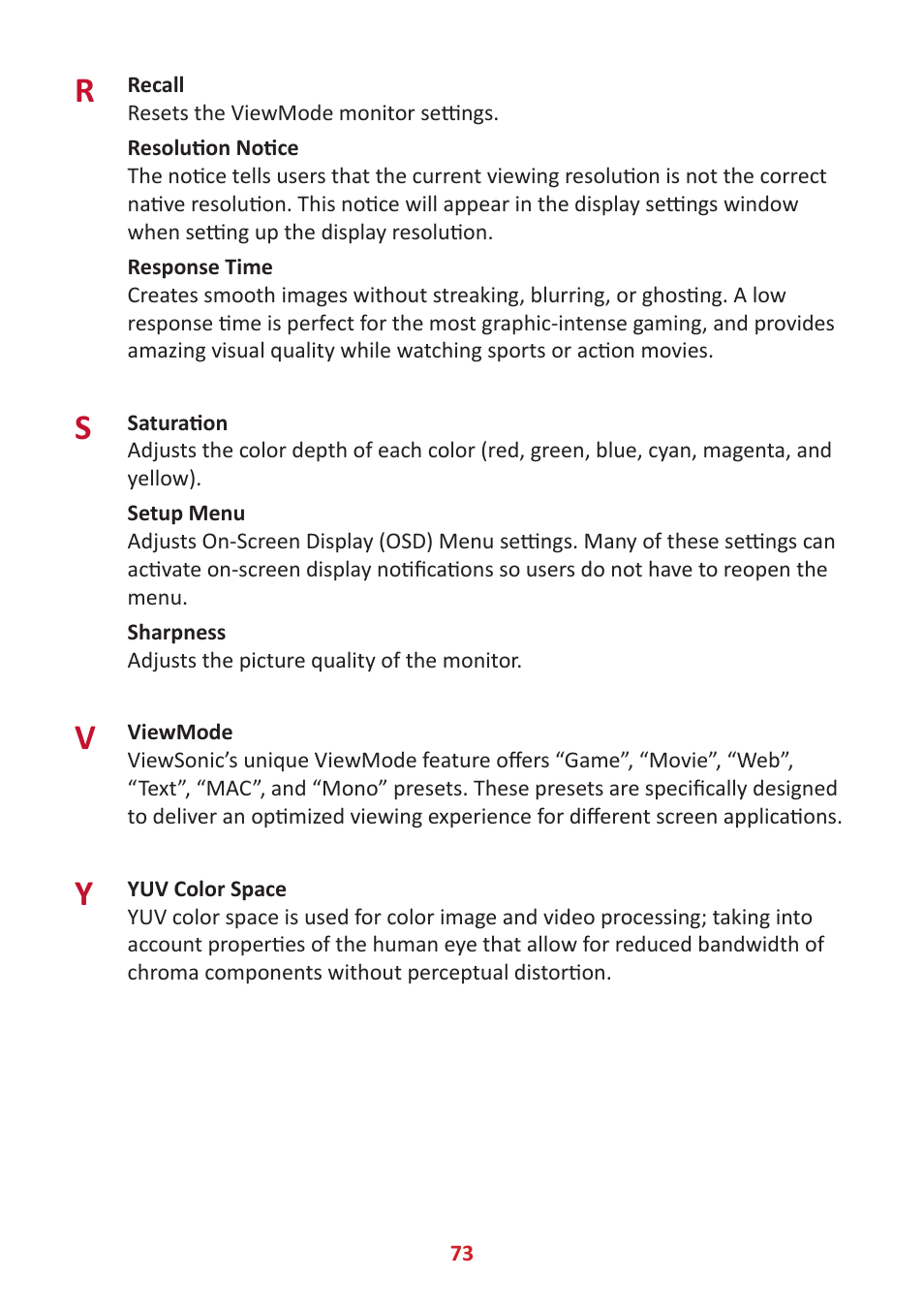 VIEWSONIC VP3481a 34" 21:9 Curved FreeSync 100 Hz USB Type-C Docking LCD Monitor User Manual | Page 73 / 90