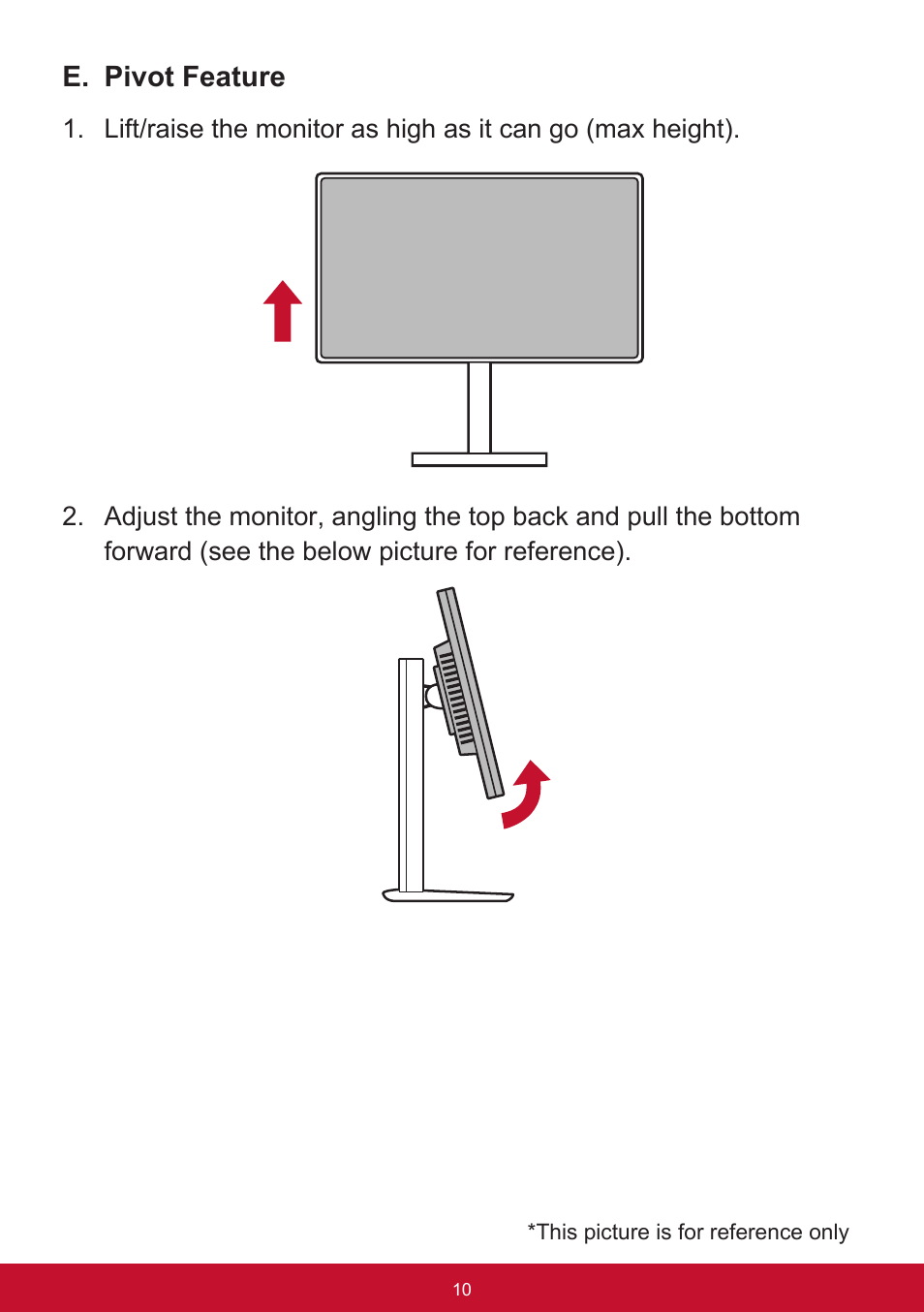 E. pivot feature | VIEWSONIC XG2560 25" 16:9 LCD Gaming Monitor User Manual | Page 14 / 65