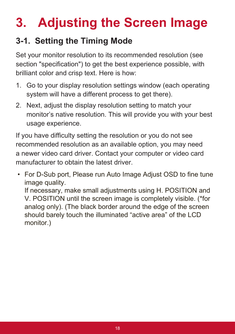 Adjusting the screen image, 1. setting the timing mode | VIEWSONIC XG2560 25" 16:9 LCD Gaming Monitor User Manual | Page 22 / 65