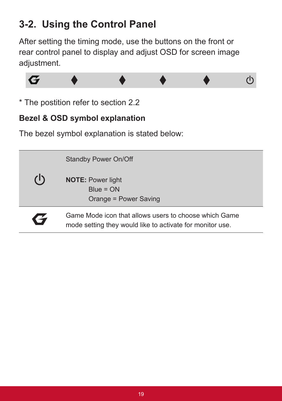 2. using the control panel | VIEWSONIC XG2560 25" 16:9 LCD Gaming Monitor User Manual | Page 23 / 65