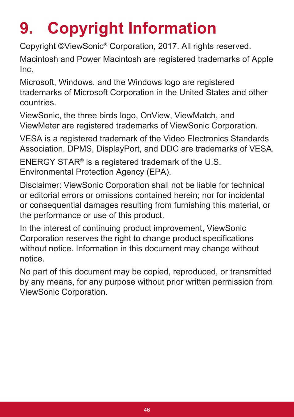 Copyright information | VIEWSONIC XG2560 25" 16:9 LCD Gaming Monitor User Manual | Page 50 / 65
