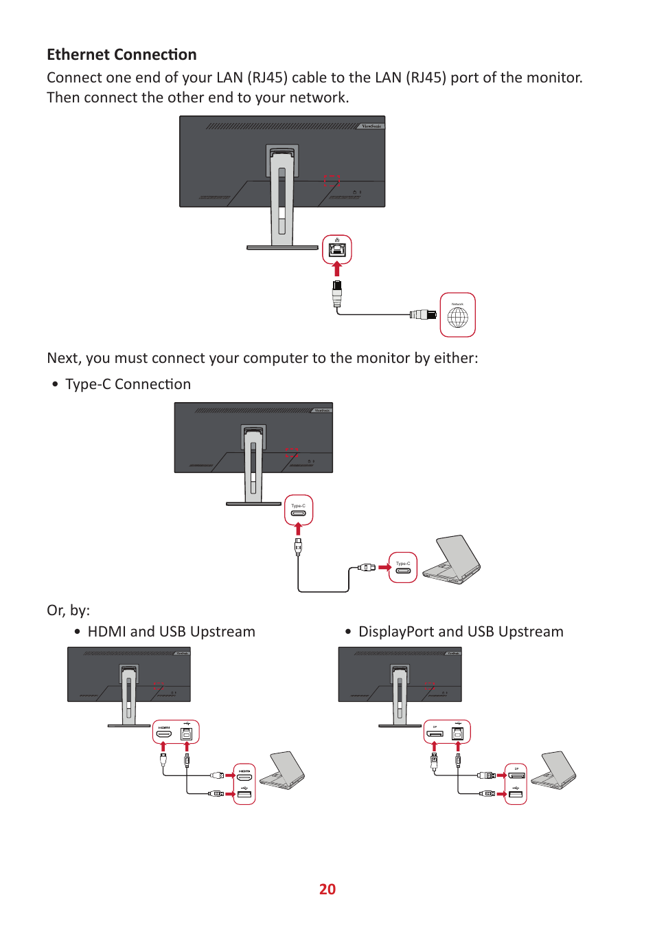 Ethernet connection | VIEWSONIC VG3456 34" 21:9 USB Type-C Docking VA Monitor User Manual | Page 20 / 69