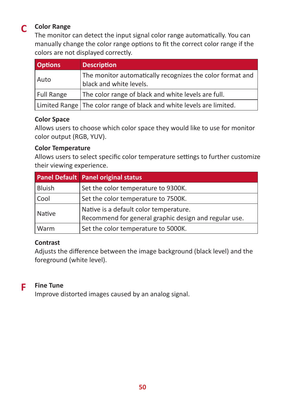 VIEWSONIC VG3456 34" 21:9 USB Type-C Docking VA Monitor User Manual | Page 50 / 69