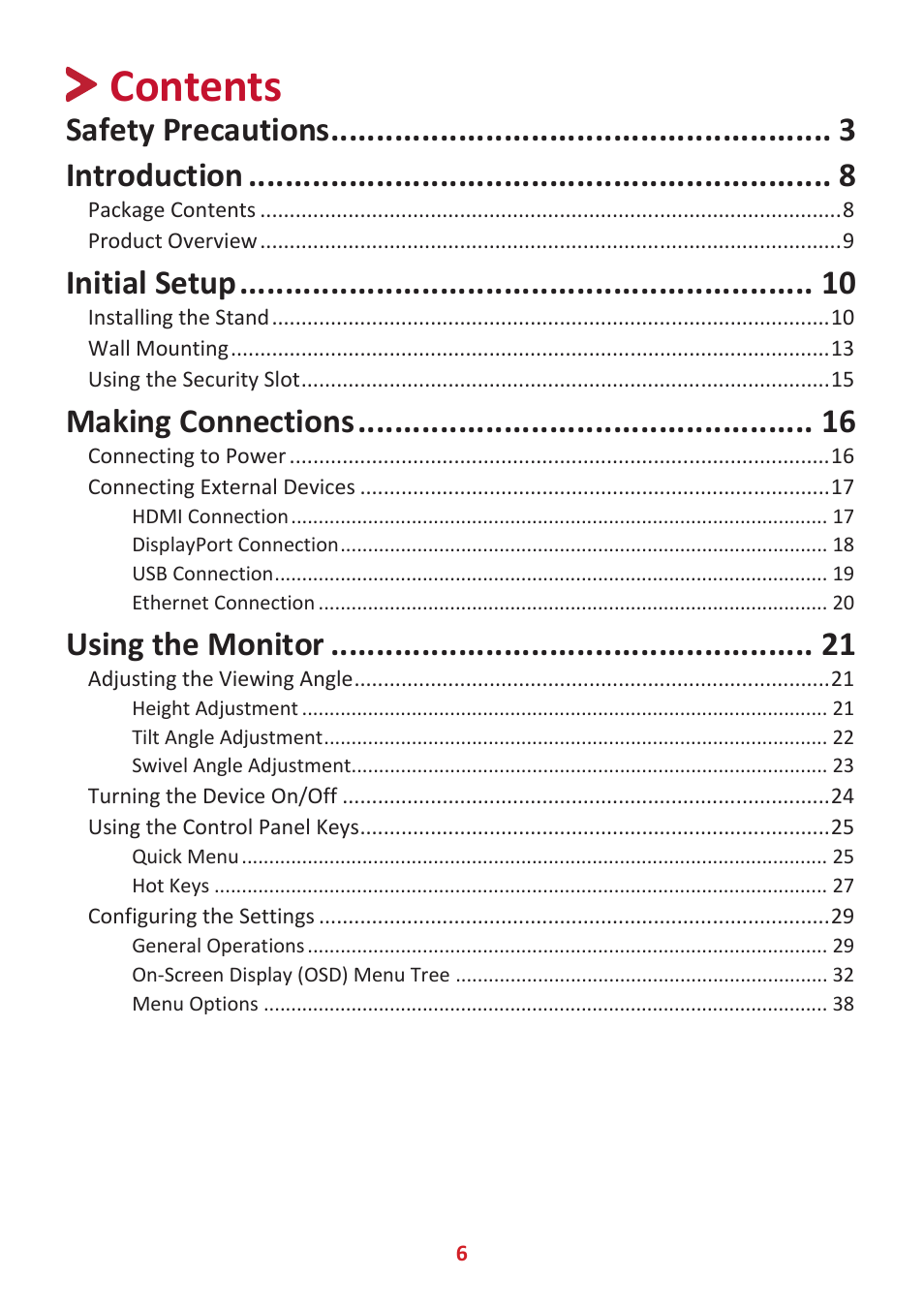 VIEWSONIC VG3456 34" 21:9 USB Type-C Docking VA Monitor User Manual | Page 6 / 69