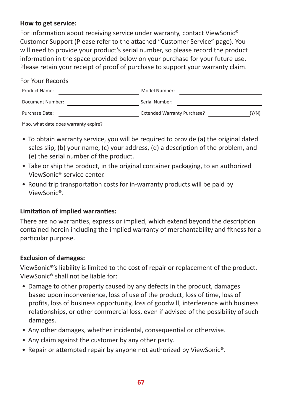 VIEWSONIC VG3456 34" 21:9 USB Type-C Docking VA Monitor User Manual | Page 67 / 69