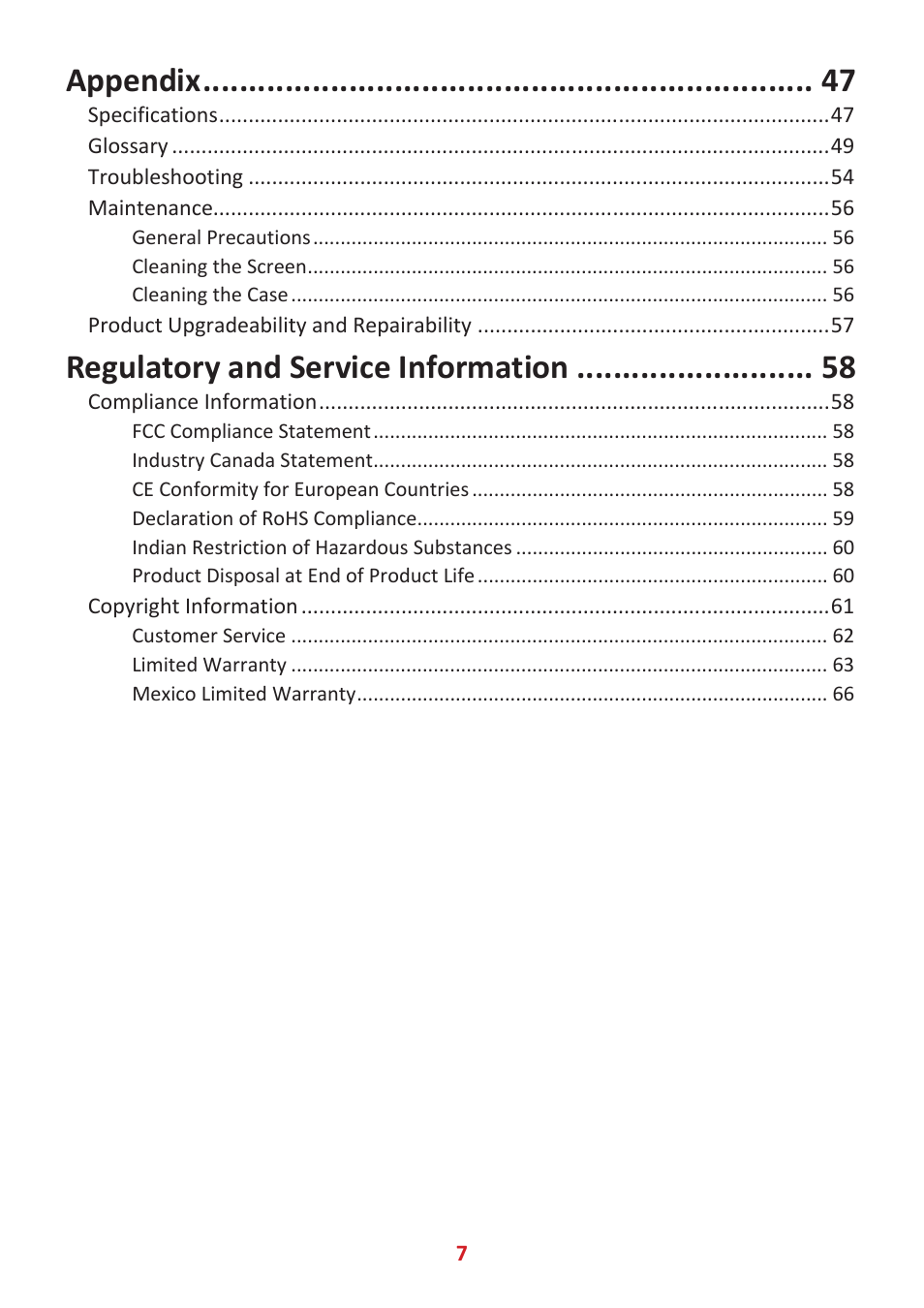 Appendix, Regulatory and service information | VIEWSONIC VG3456 34" 21:9 USB Type-C Docking VA Monitor User Manual | Page 7 / 69