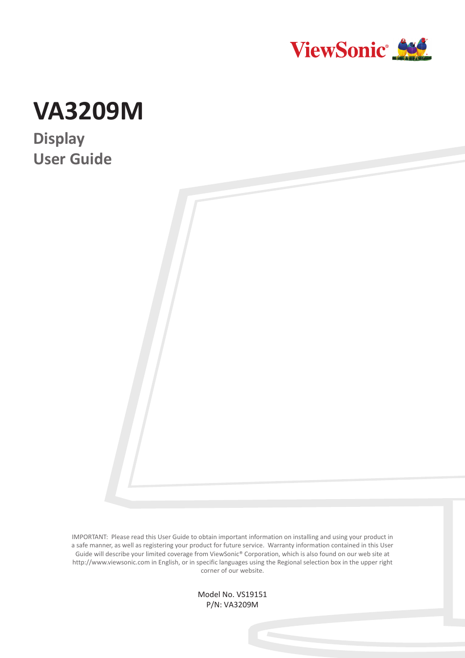 VIEWSONIC VA3209M 31.5" Monitor User Manual | 49 pages