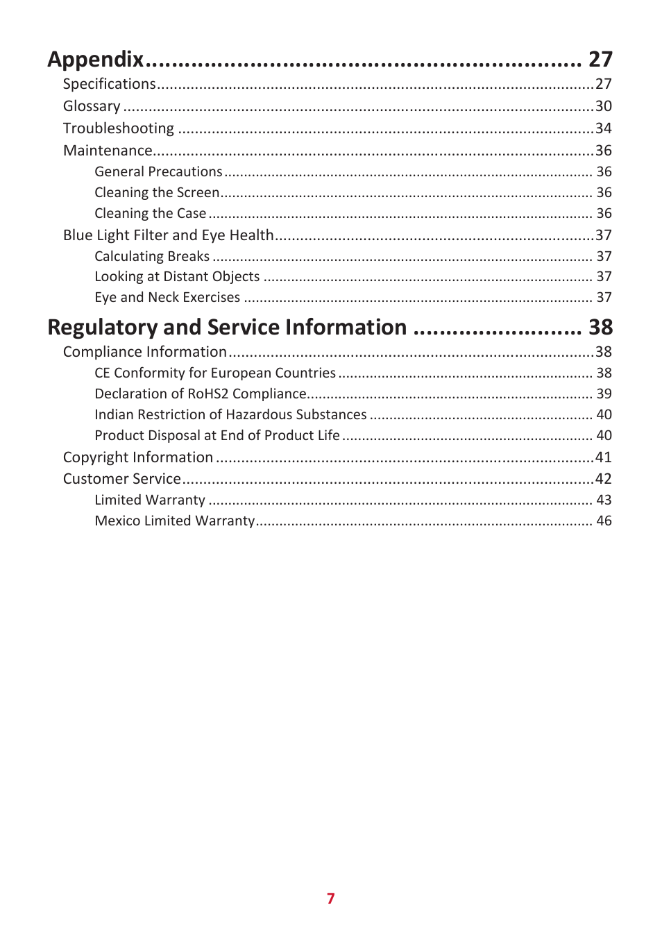 Appendix, Regulatory and service information | VIEWSONIC VA3209M 31.5" Monitor User Manual | Page 7 / 49