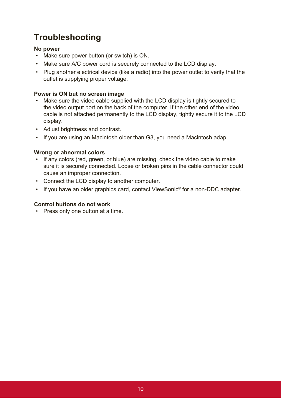 Troubleshooting | VIEWSONIC VX2276SMHD 21.5" 16:9 IPS Monitor User Manual | Page 18 / 24