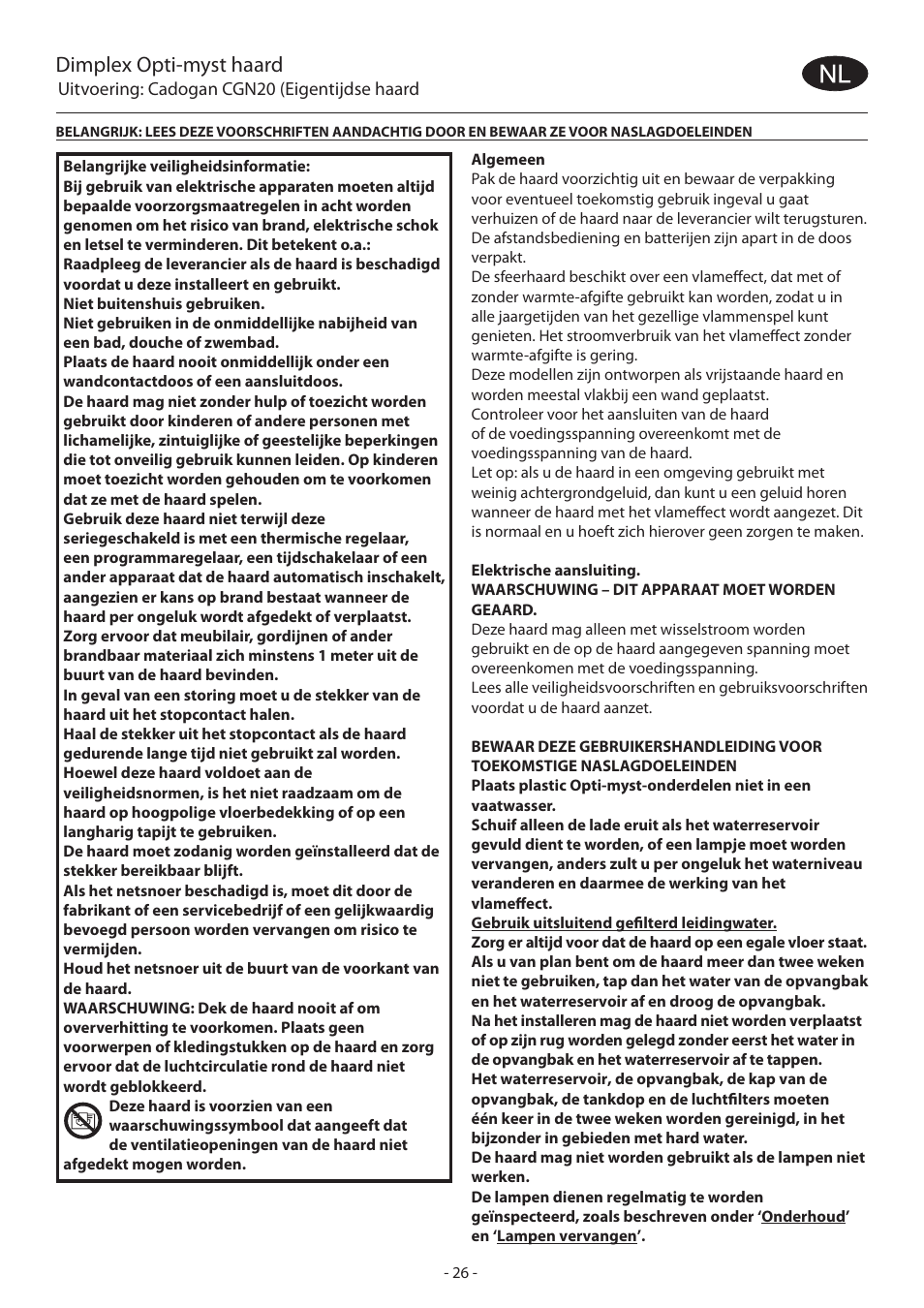 Dimplex opti-myst haard | Dimplex Dimpelx Cadogan CGn20 User Manual | Page 32 / 52