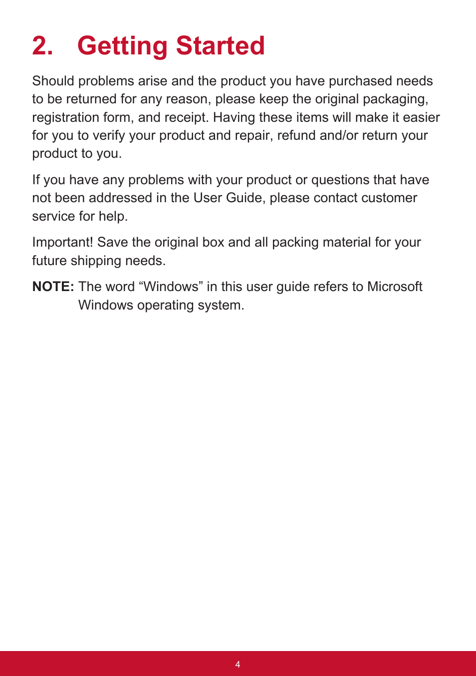 Getting started | VIEWSONIC VX3276-mhd 31.5" 16:9 IPS Monitor User Manual | Page 8 / 55