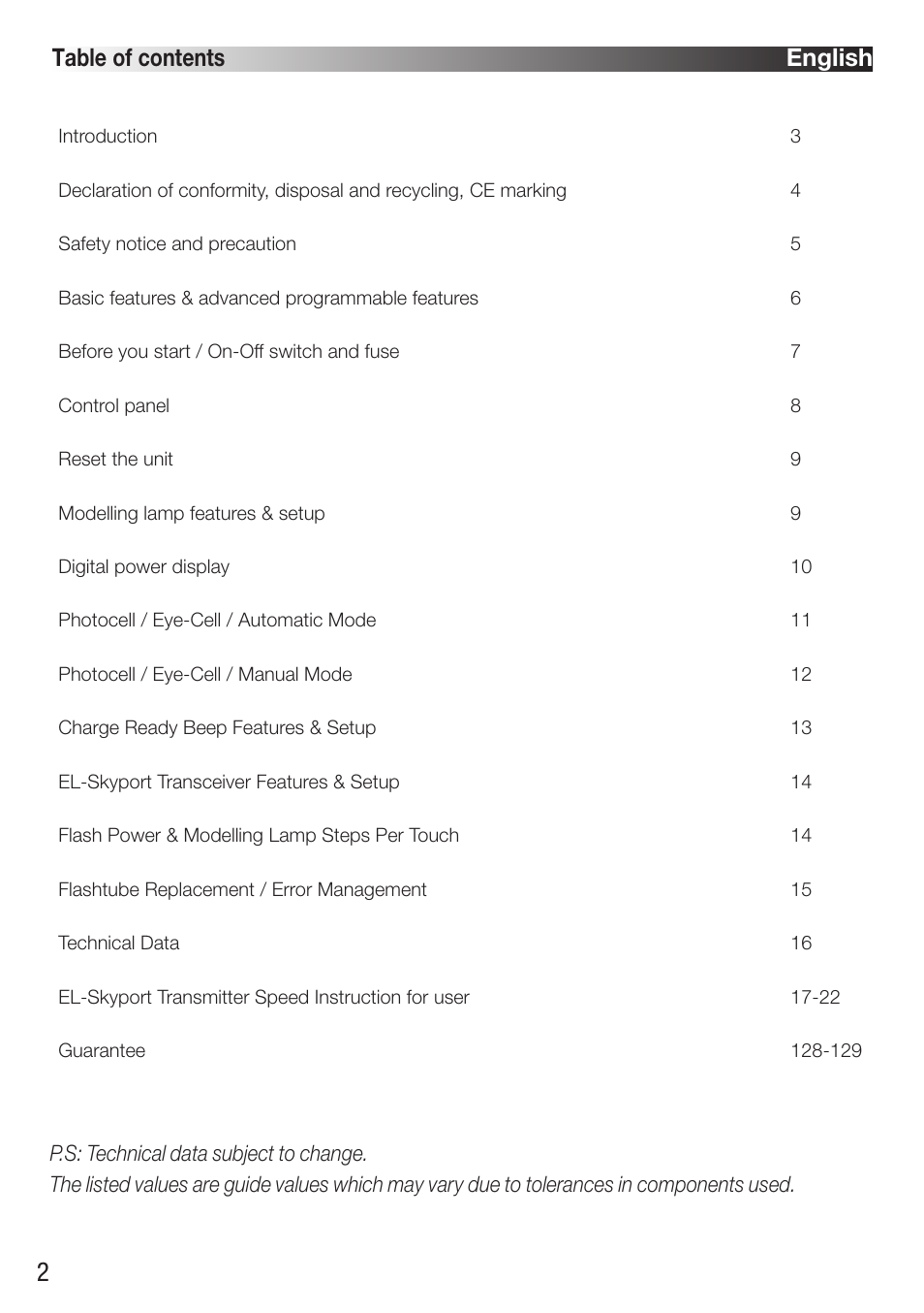 Table of contents english | Elinchrom D-Lite RX One Flash Head User Manual | Page 2 / 131