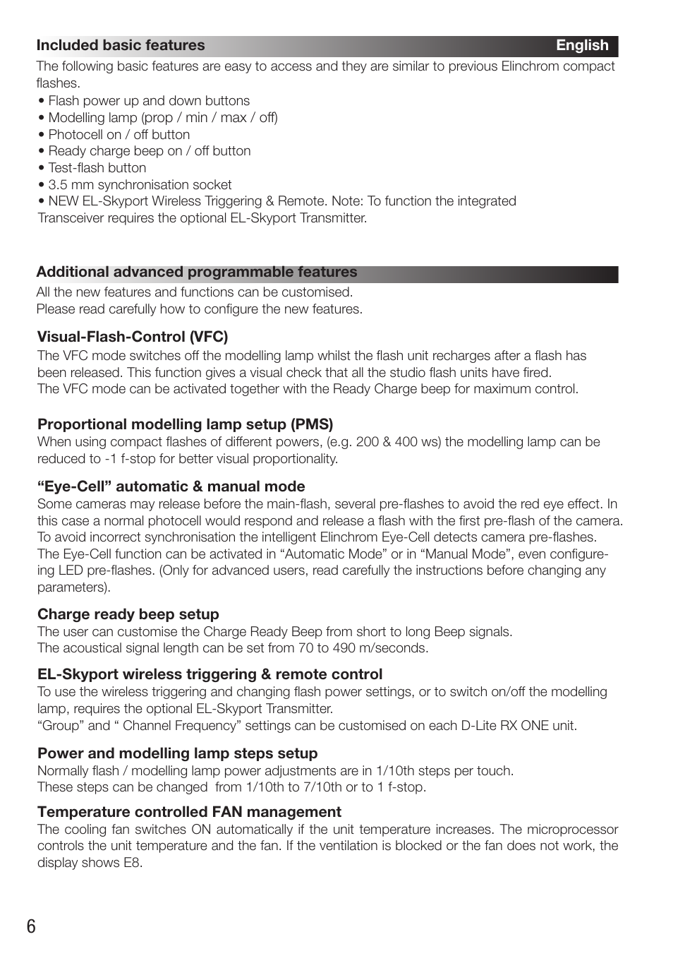 Elinchrom D-Lite RX One Flash Head User Manual | Page 6 / 131