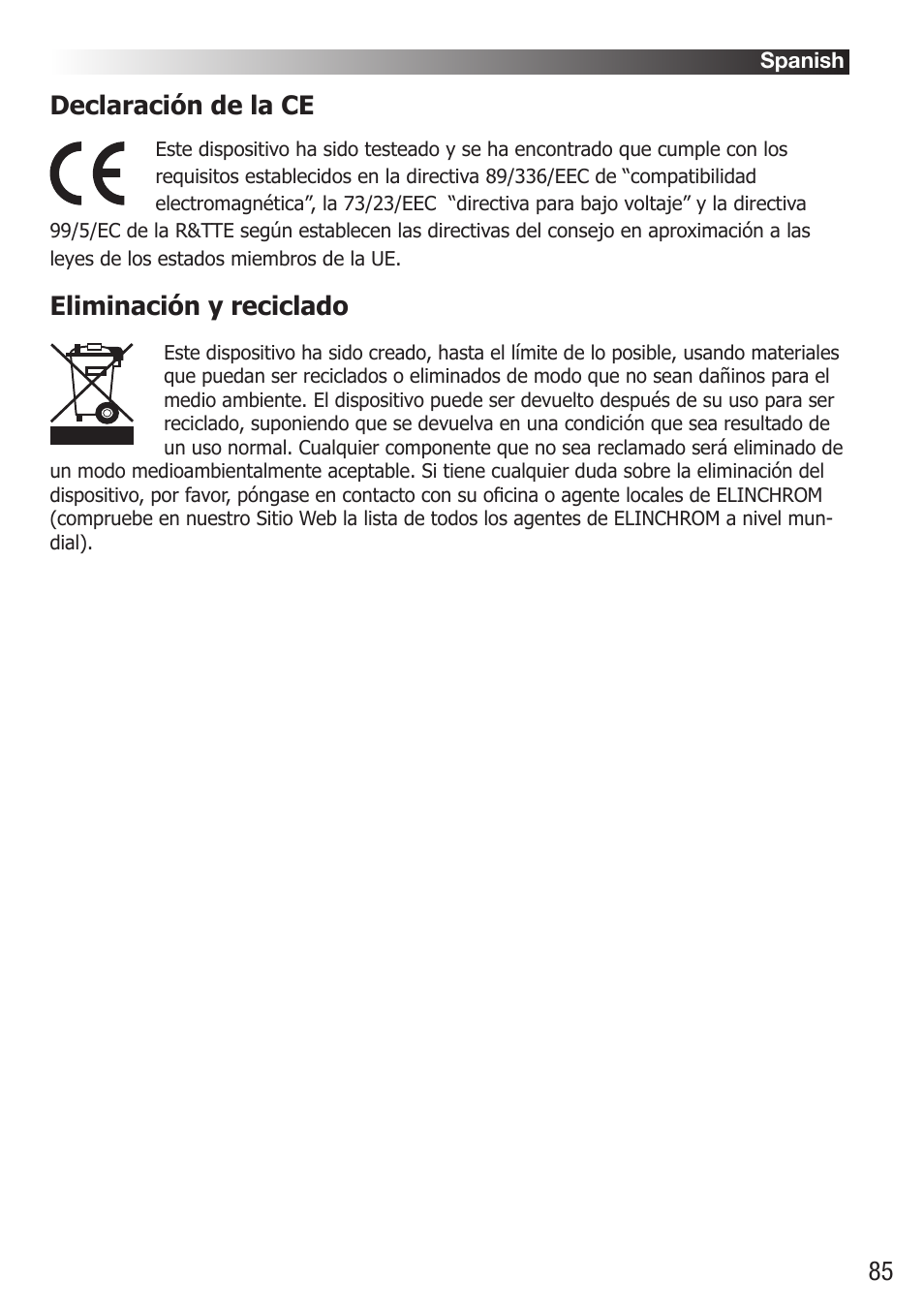 Declaración de la ce, Eliminación y reciclado | Elinchrom D-Lite RX One Flash Head User Manual | Page 85 / 131