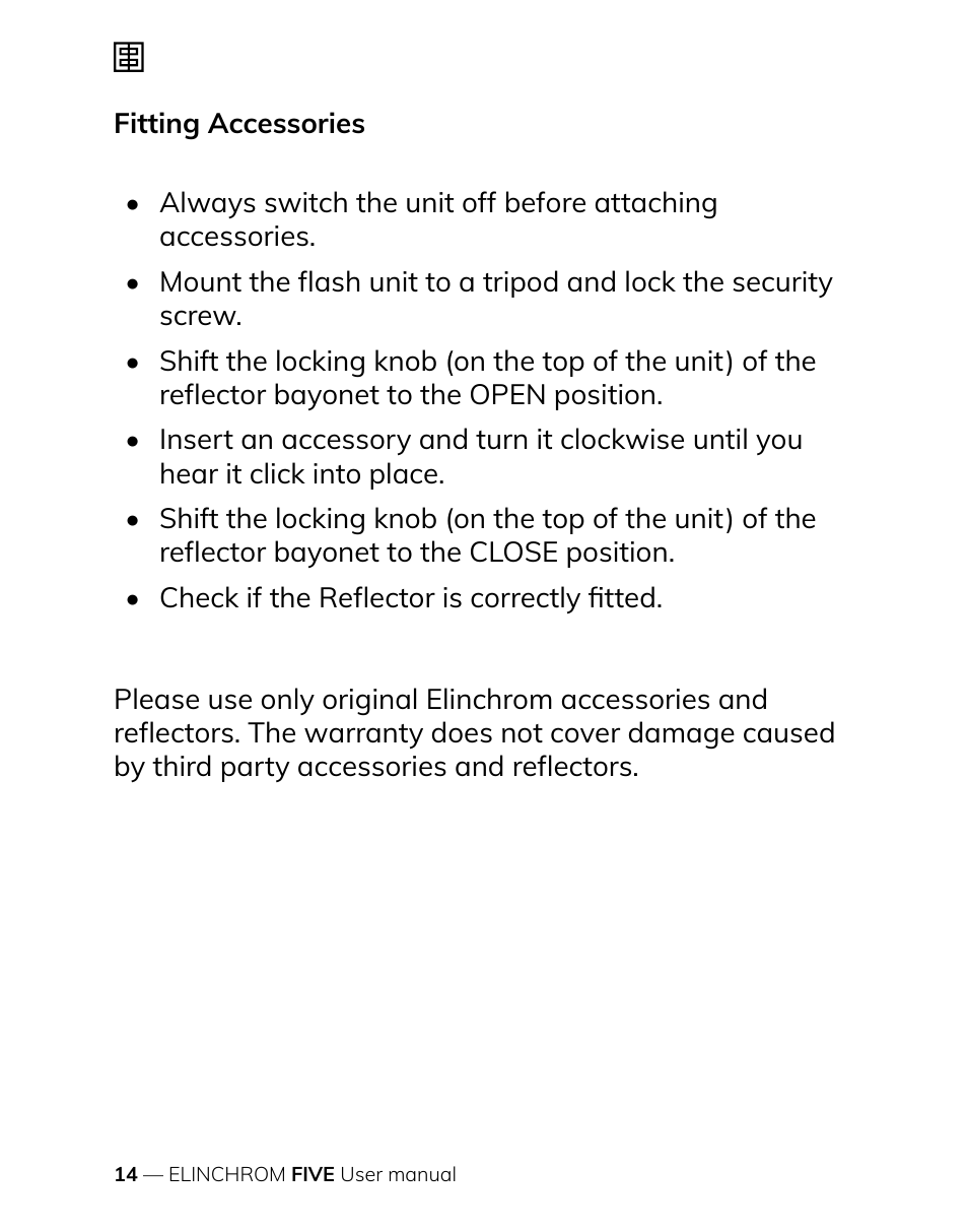 Elinchrom FIVE Monolight Kit User Manual | Page 14 / 33