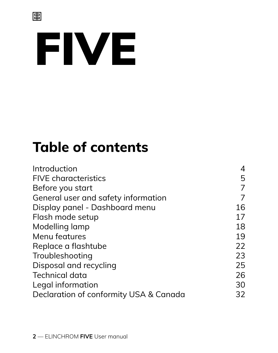 Elinchrom FIVE Monolight Kit User Manual | Page 2 / 33
