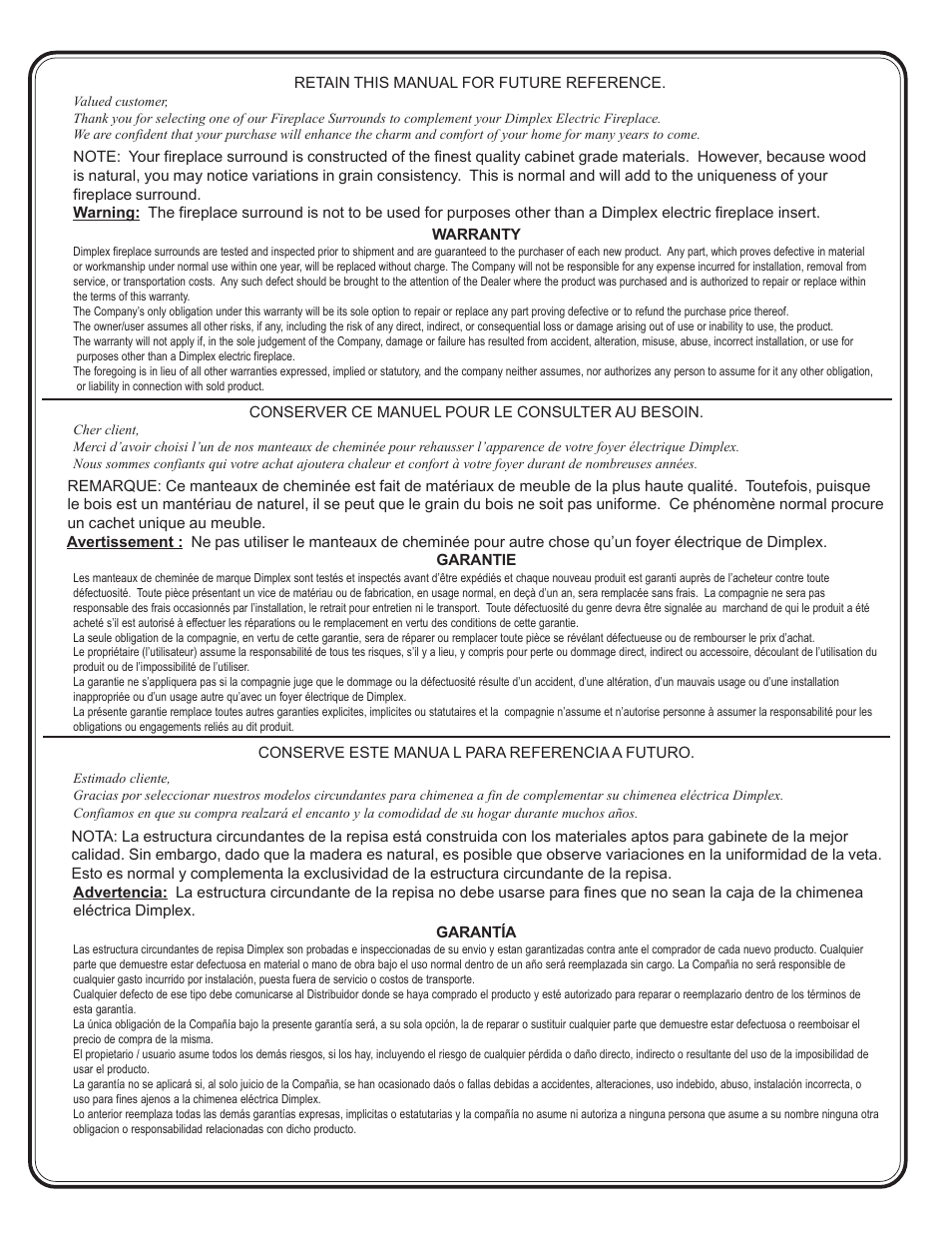 Dimplex Fireplace Surrounds None User Manual | Page 2 / 2