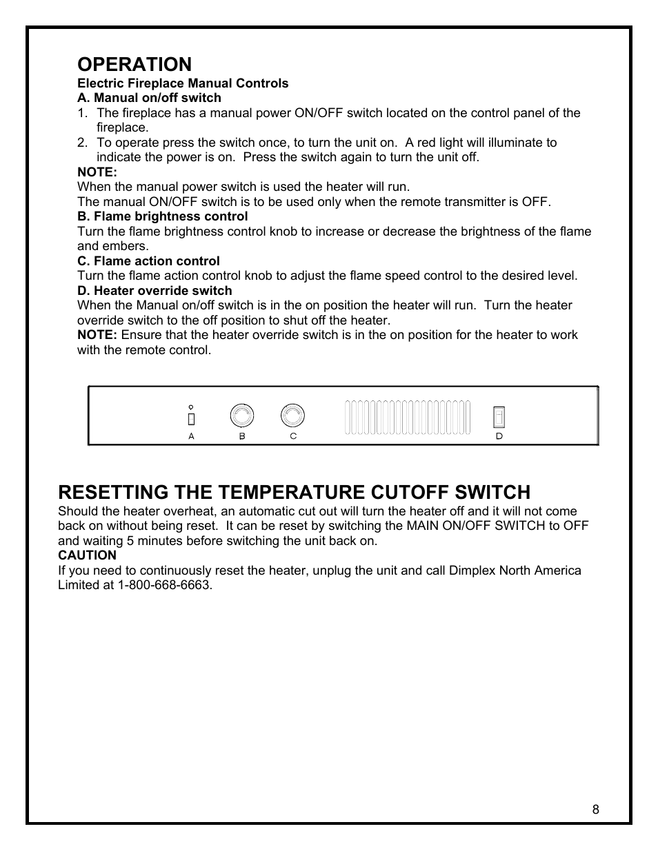 Operation, Resetting the temperature cutoff switch | Dimplex SF3003 User Manual | Page 11 / 16