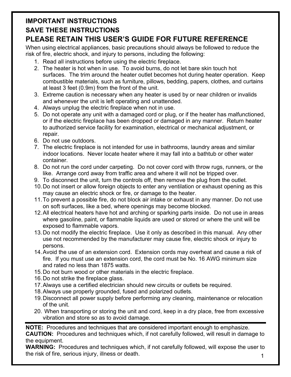 Important instructions save these instructions | Dimplex SF3003 User Manual | Page 4 / 16