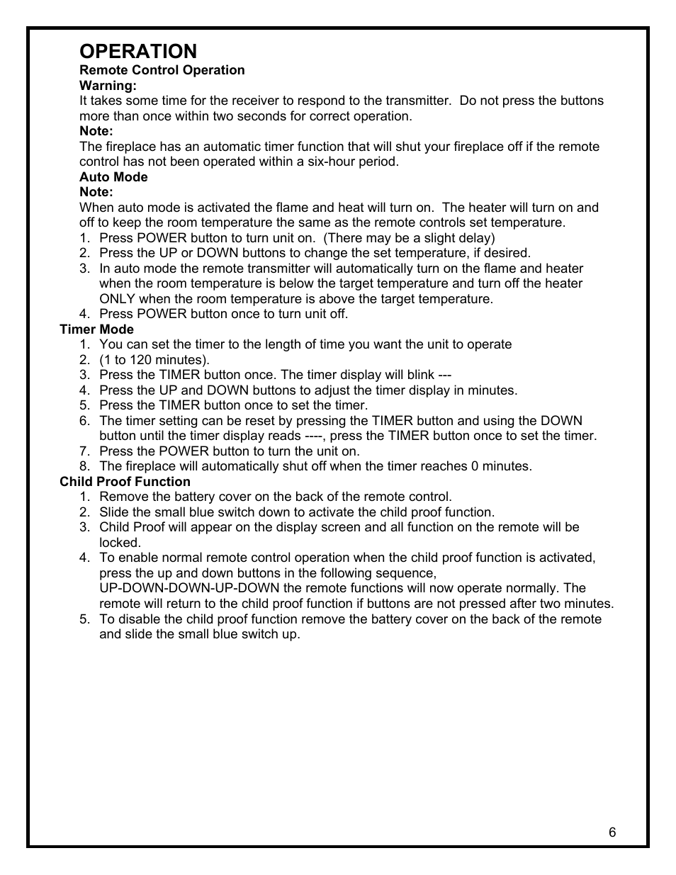 Operation | Dimplex SF3003 User Manual | Page 9 / 16