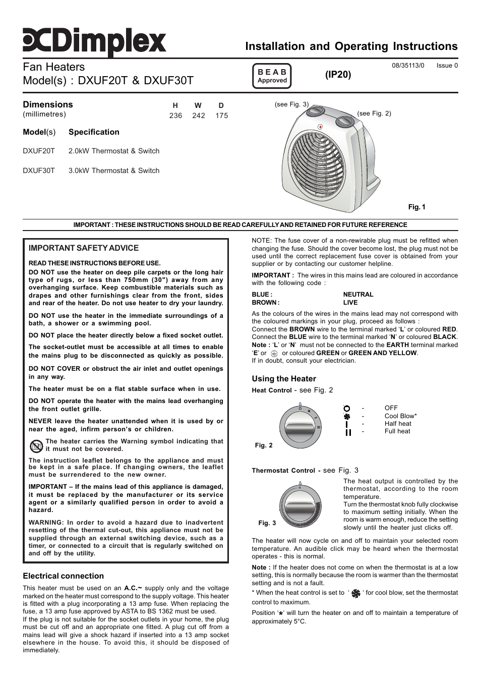 Dimplex DXUF30T User Manual | 2 pages