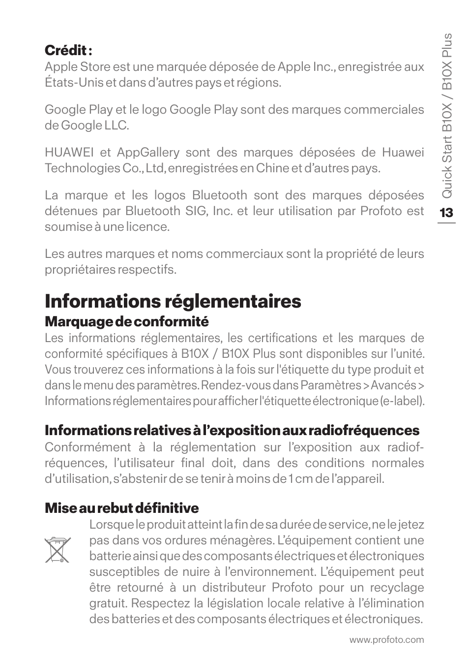 Informations réglementaires | Profoto B10X OCF Flash Duo Kit User Manual | Page 13 / 80