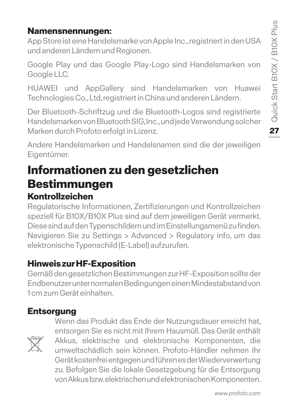 Informationen zu den gesetzlichen bestimmungen | Profoto B10X OCF Flash Duo Kit User Manual | Page 27 / 80