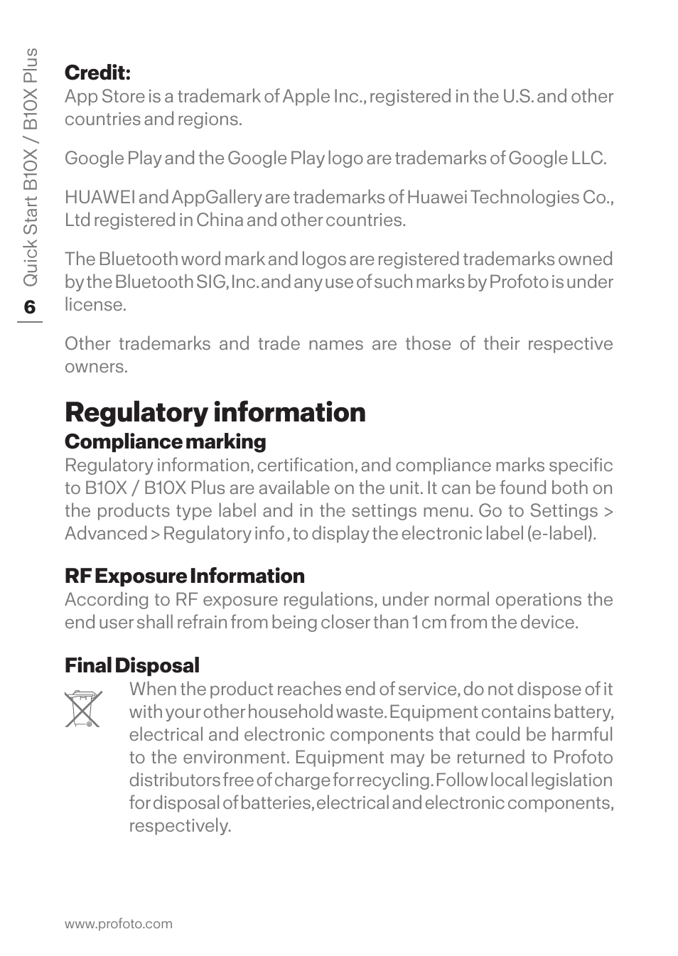 Regulatory information | Profoto B10X OCF Flash Duo Kit User Manual | Page 6 / 80