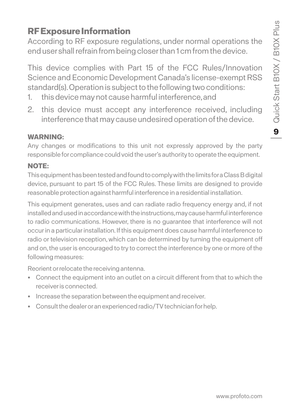 Rf exposure information | Profoto B10X OCF Flash Duo Kit User Manual | Page 9 / 80