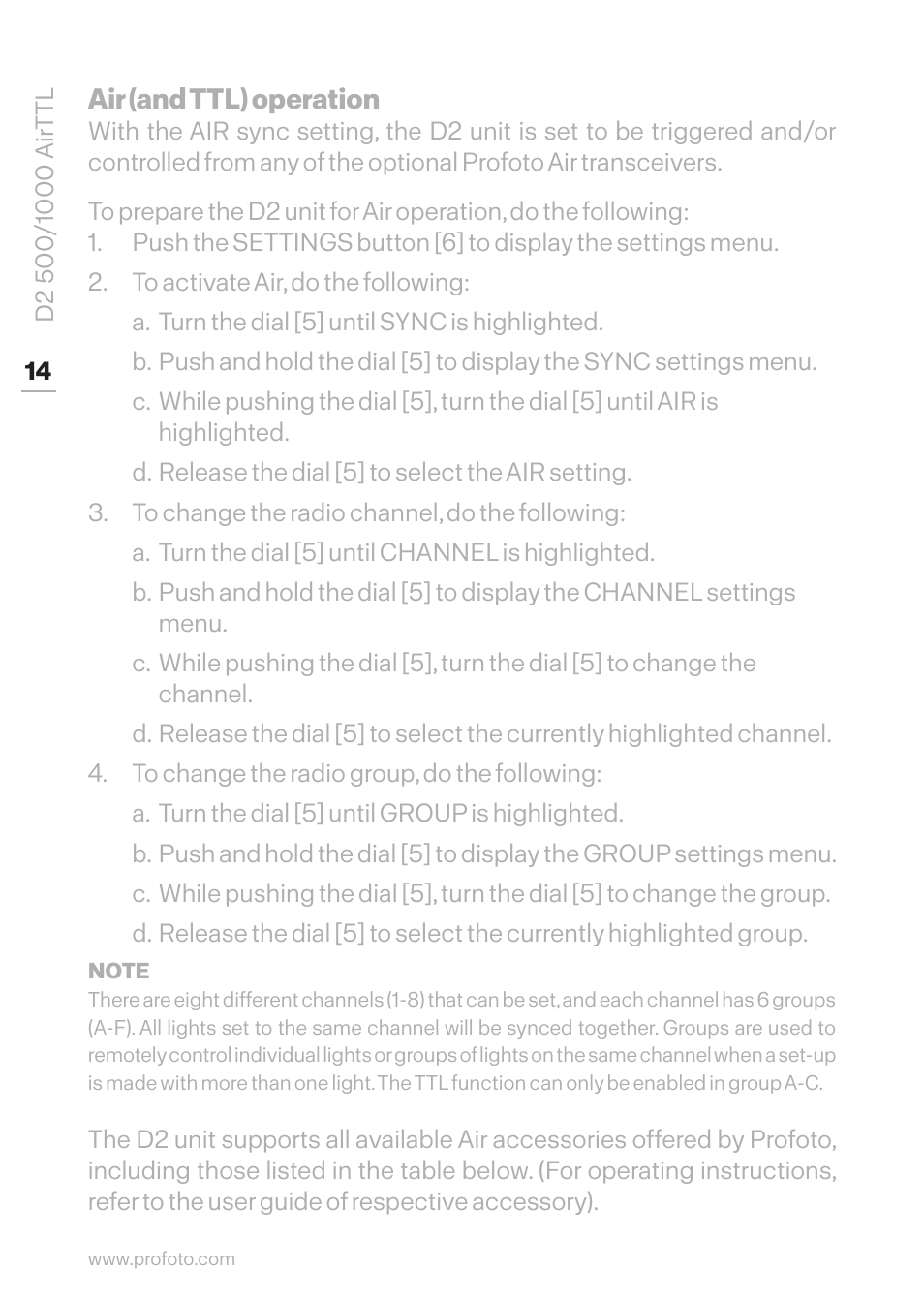 Air (and ttl) operation | Profoto D2 500Ws AirTTL Monolight User Manual | Page 14 / 28