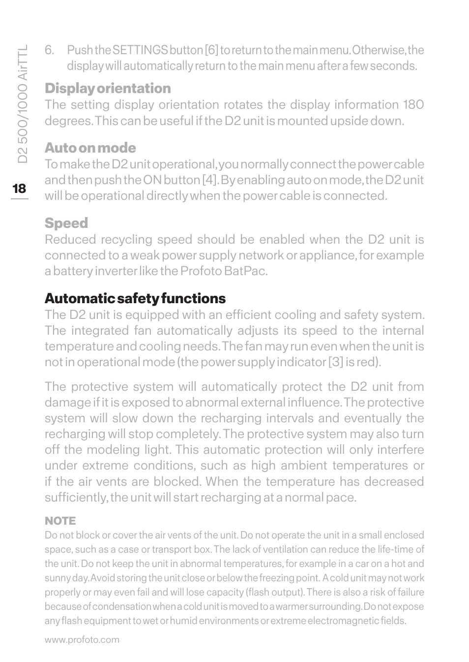 Automatic safety functions | Profoto D2 500Ws AirTTL Monolight User Manual | Page 18 / 28