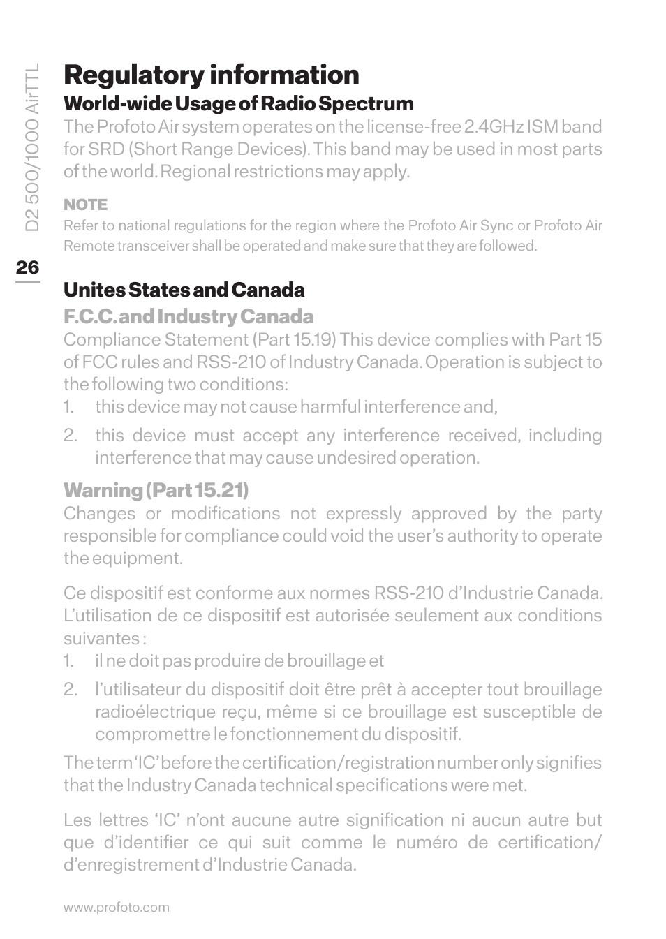 Regulatory information | Profoto D2 500Ws AirTTL Monolight User Manual | Page 26 / 28