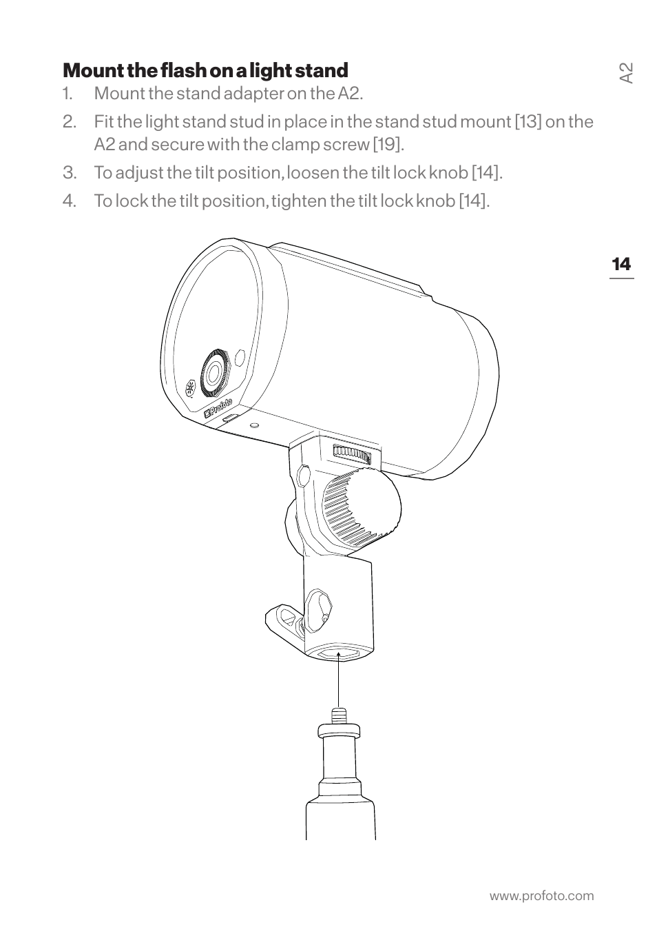 Mount the flash on a light stand | Profoto A2 Monolight User Manual | Page 14 / 30
